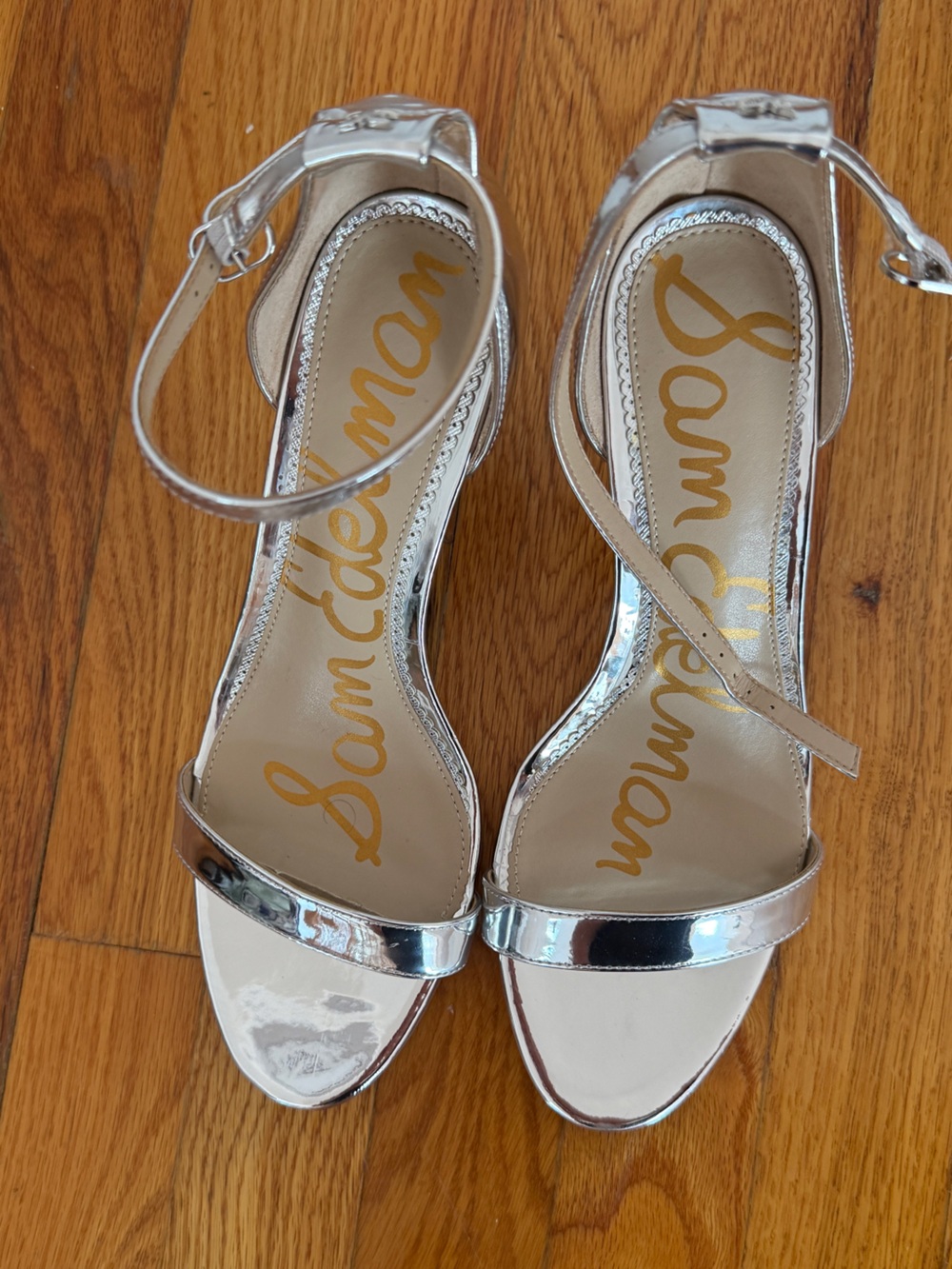 SAM EDELMAN Women’s Silver Metallic Faux Leather Patti Ankle Strap Sandals